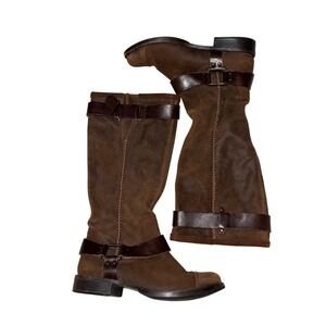 UGG Dree Dark Chocolate Womens Brown Suede Leather Harness Moto Tall Boots US 8